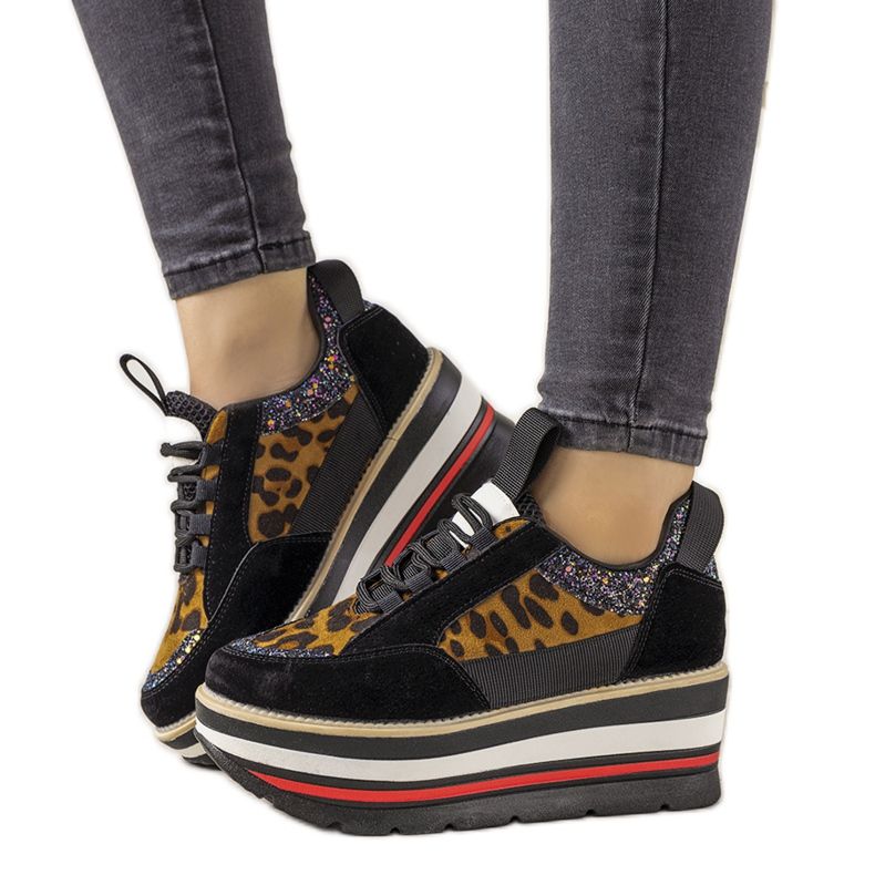 Černé tenisky s vysokou podrážkou Debbi hnědý černá Černé tenisky s vysokou podrážkou Debbi hnědý černá