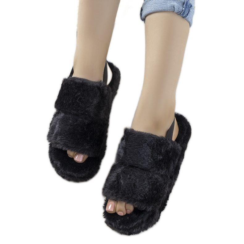 Dámské černé pantofle s gumičkou a kožešinovým lemováním Rosales černá