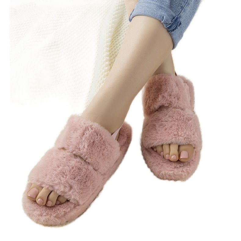 Růžové dámské pantofle s gumičkou a kožešinou Rosales růžový