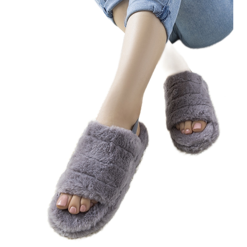 Šedé dámské pantofle s gumičkou a kožešinou Fierro šedá