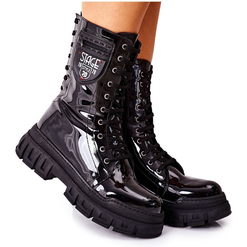 NAVY DOT Dámské boty Trappers lakované Black Coriera černá