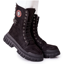 NAVY DOT Dámské boty Trappers Workers Black Monope černý