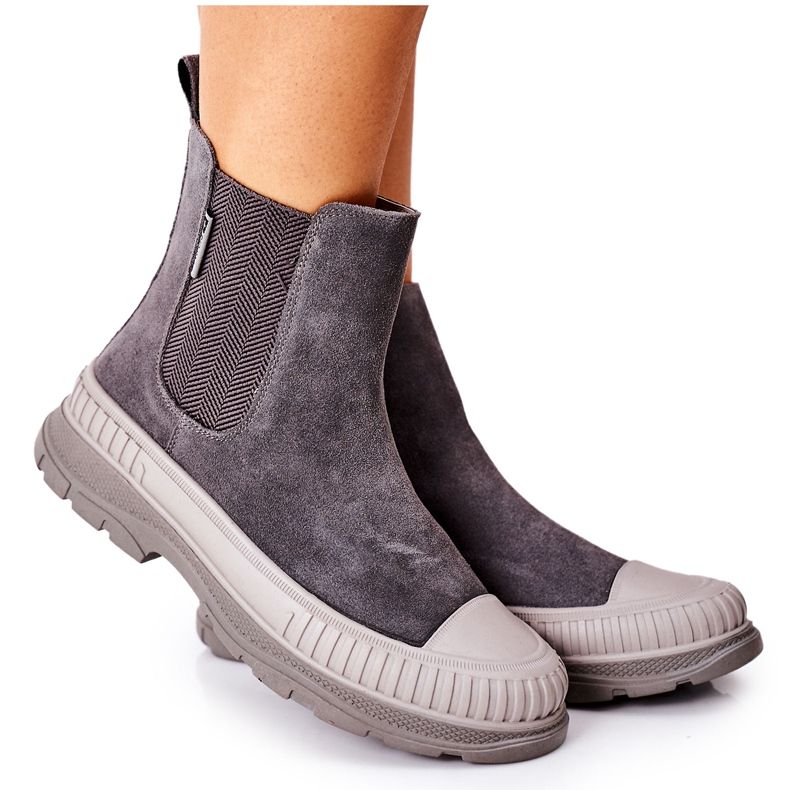 Dámské kozačky Chelsea boty Kožený semiš Big Star II274353 Šedá Dámské kozačky Chelsea boty Kožený semiš Big Star II274353 Šedá