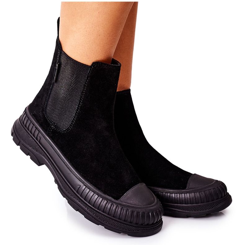 Dámské kozačky Chelsea boty Kůže Suede Big Star II274354 Černá