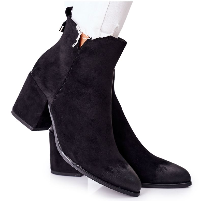 Vinceza Dámské kozačky na podpatku semišové černé Carrick černá