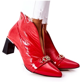 Kožené kozačky na sloupku Maciejka Red 05262-08 červené