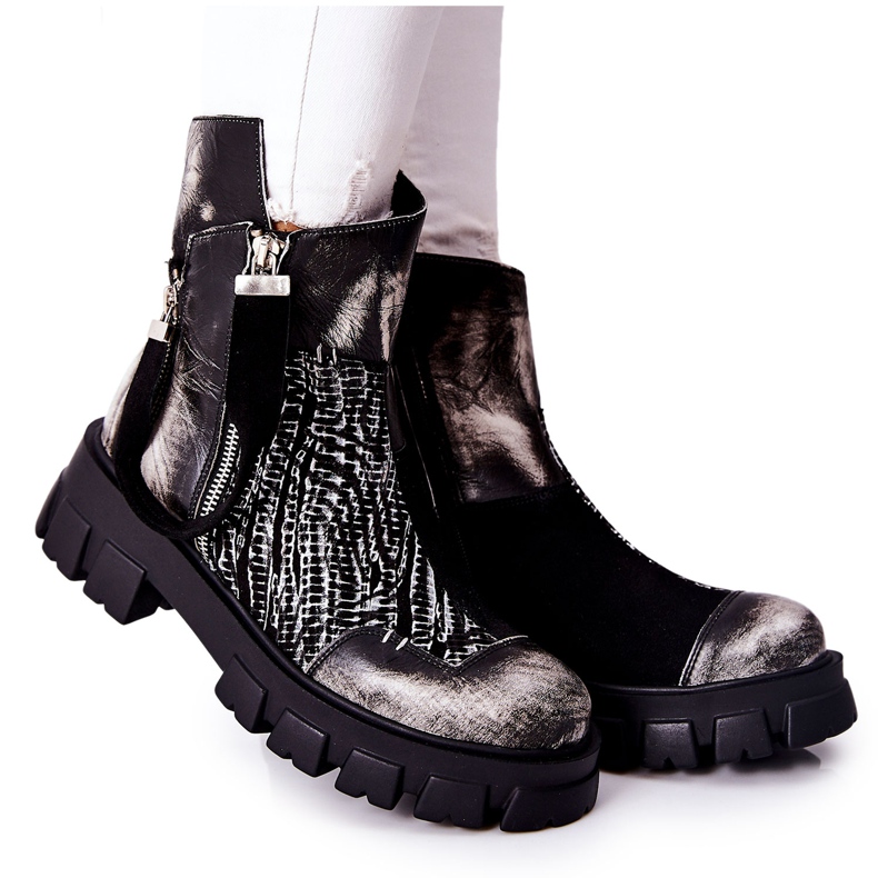 Kožené kozačky Jodhpur kozačky Maciejka černo-bílé 05137-21 bílý černá Kožené kozačky Jodhpur kozačky Maciejka černo-bílé 05137-21 bílý černá