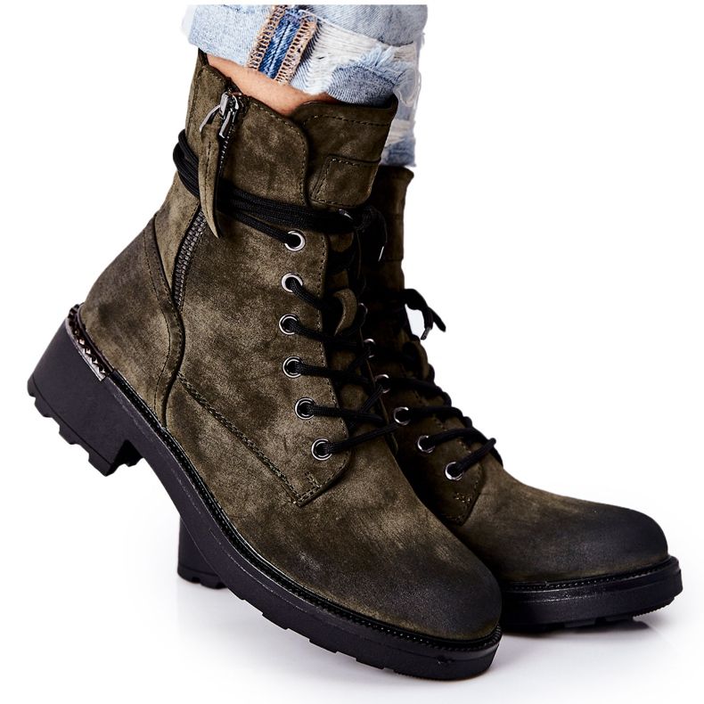 PE1 Vysoké dělnické boty se zelenými zipy Maisa zelená PE1 Vysoké dělnické boty se zelenými zipy Maisa zelená