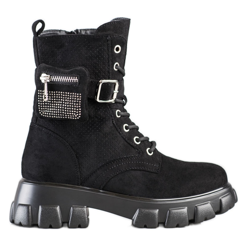 SHELOVET Semišové pracovní boty s kapsou černá