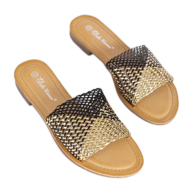 Černé a zlaté pantofle Glam Star černá