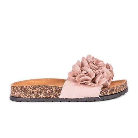 Růžové pantofle Esperanza s květinami růžový