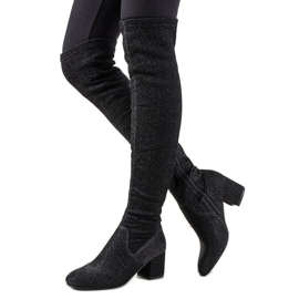 Černé lesklé boty přes koleno Uta černá stříbrný