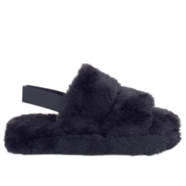 Černé dámské kožešinové pantofle N-92 Black černý