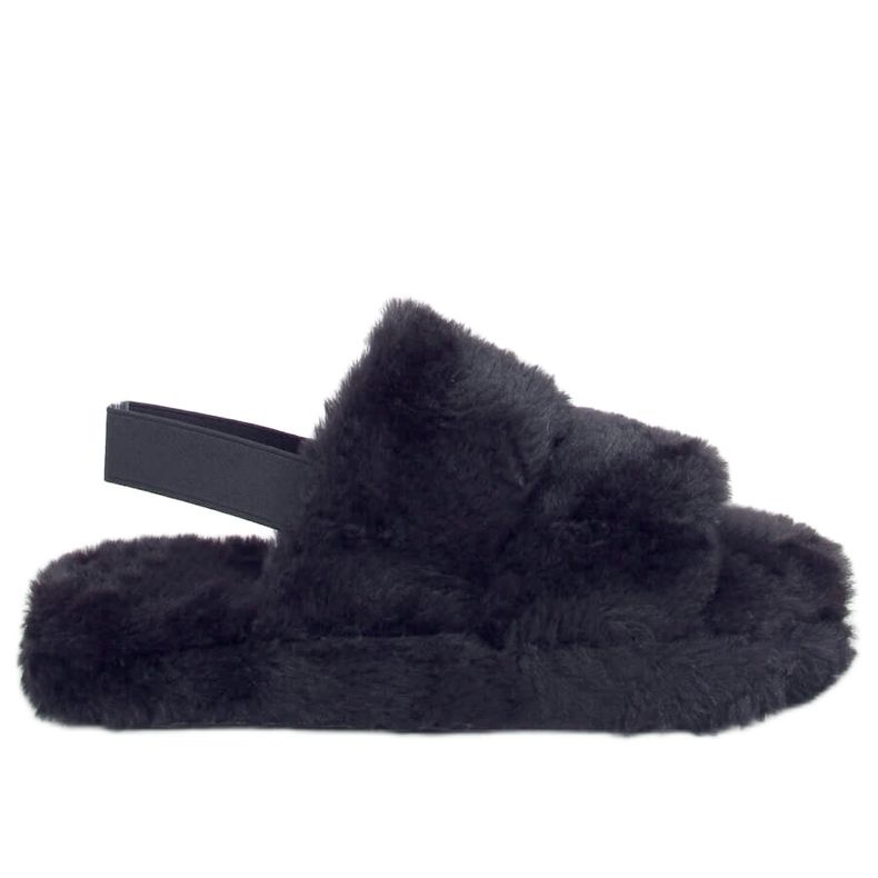 Černé dámské kožešinové pantofle N-92 Black černá