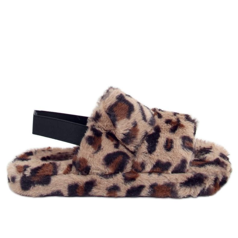 Dámské kožešinové pantofle se skvrnami N-92 Leopard béžový hnědý