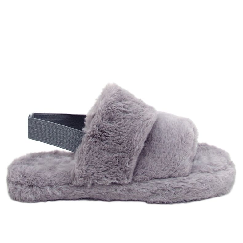 Šedé dámské kožešinové pantofle N-92 Grey šedá