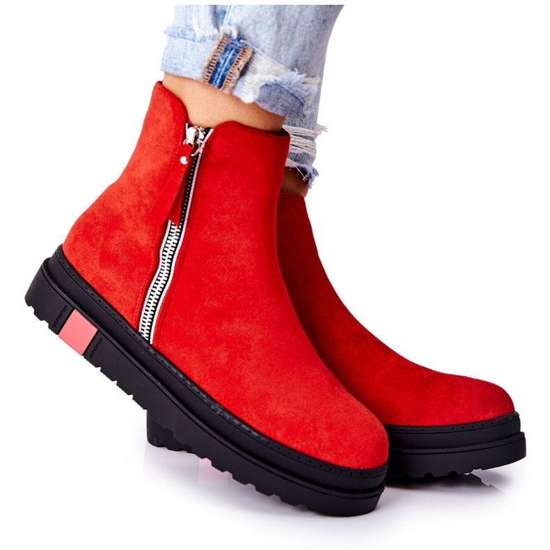 PS1 Suede Booties Boty Jodhpur na platformě Red Nessa červené