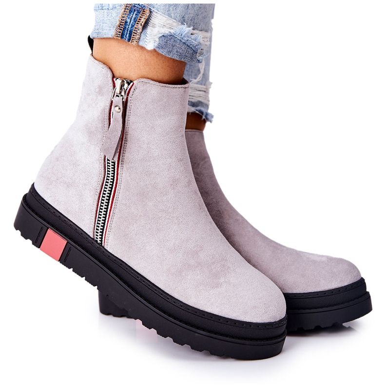PS1 Suede Booties Jodhpur boty na platformě Gray Nessa šedá