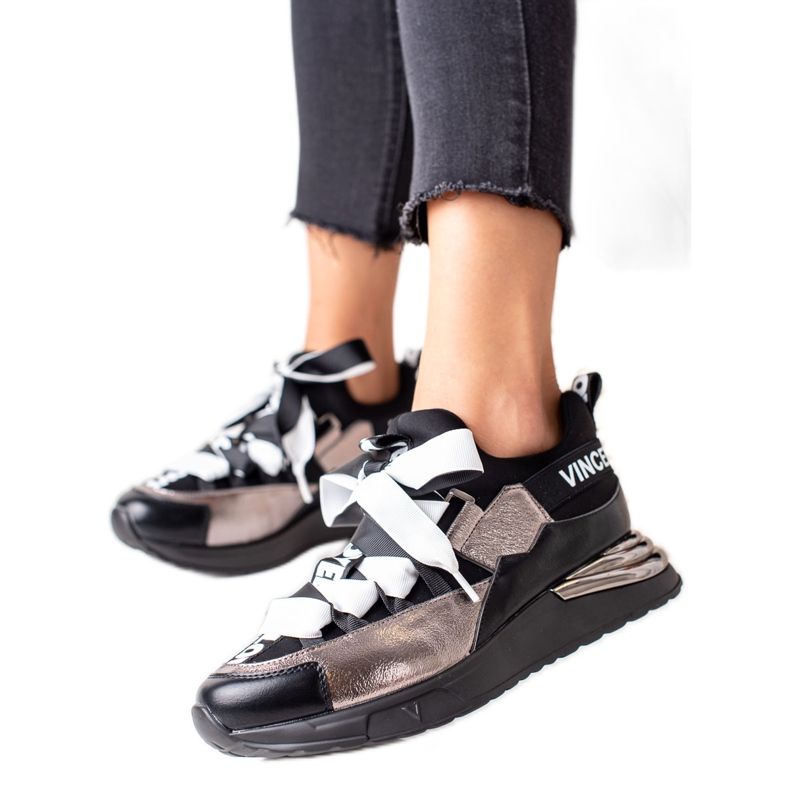 Tenisky převázané stuhou VINCEZA černá zlatý