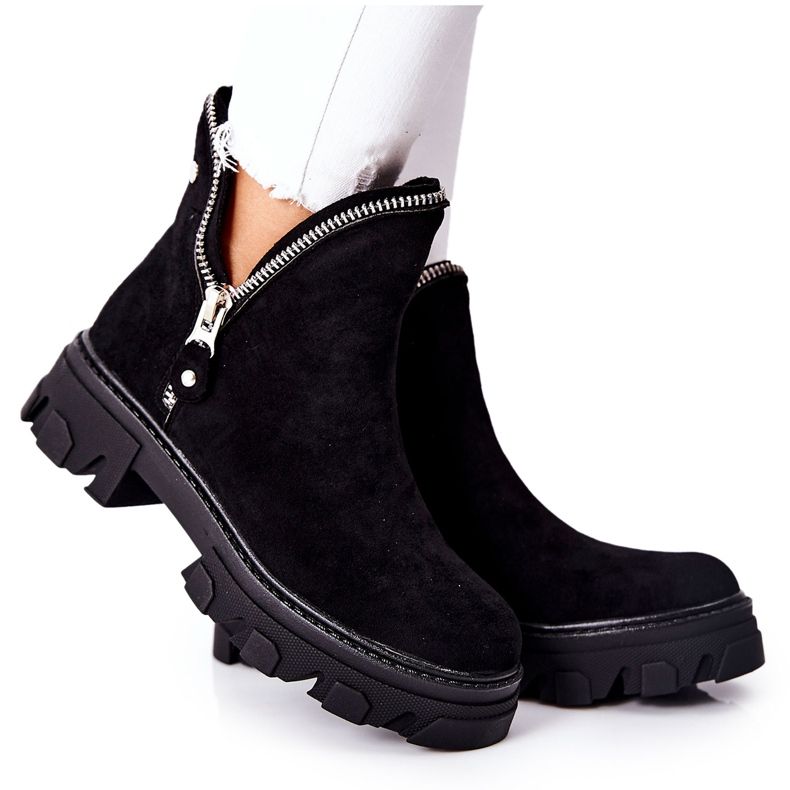 FI1 Dámské černé semišové kozačky s výřezy černá FI1 Dámské černé semišové kozačky s výřezy černá