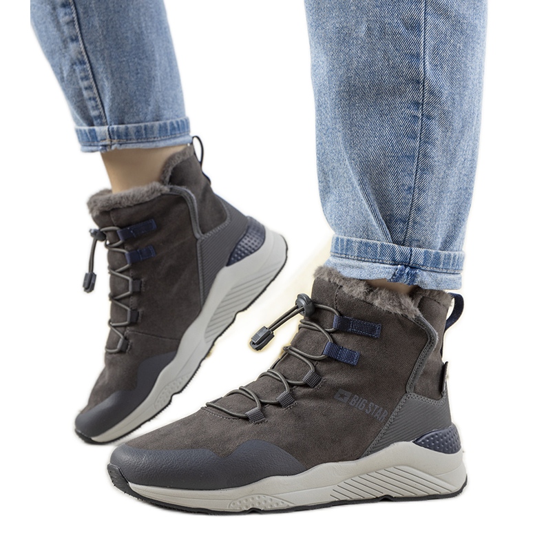 Šedé, stylové sněhové boty od Big Star pro ženy od Cotto šedá