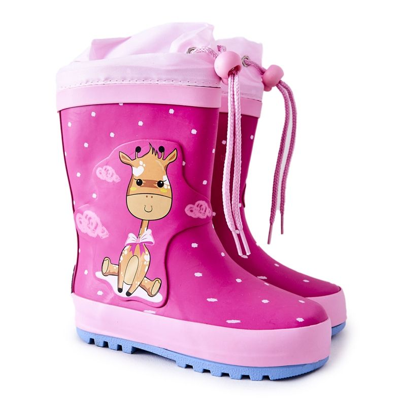 Dětské gumové holínky do deště Fuchsia Glynnal Giraffe růžový
