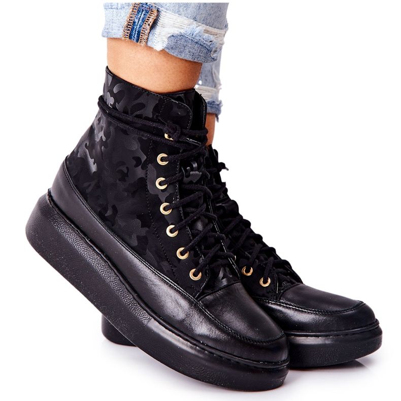 Lewski Shoes Sportovní kožené boty Lewski 3034 Black Camo černá