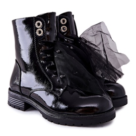 S.Barski Dětské černé teplé lakované boty Semissa černý