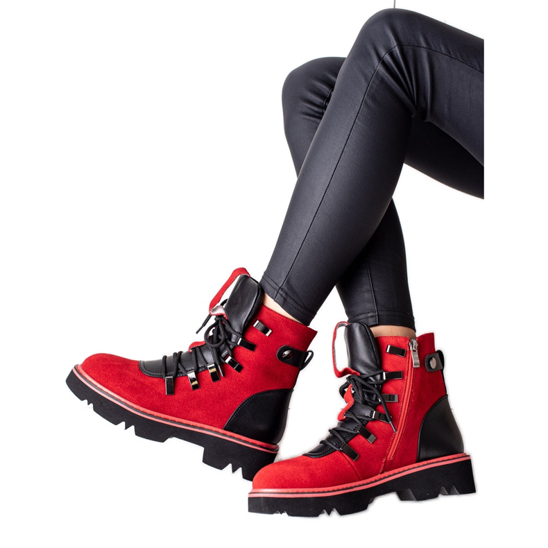 Červené kožené kotníkové boty Artiker