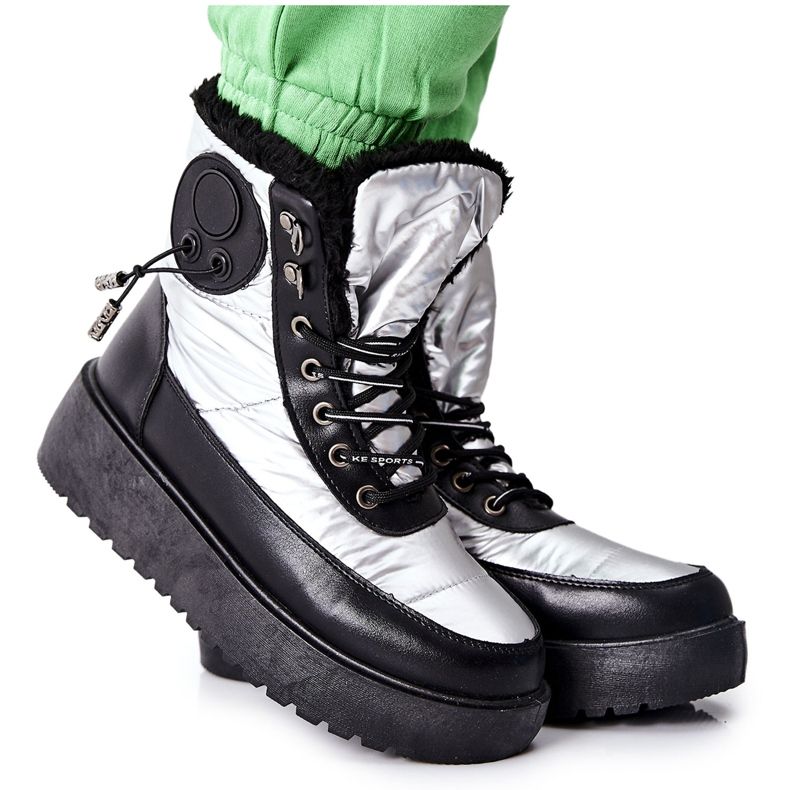 S.Barski Dámské stříbrné teplé sněhové boty Kennilis černá stříbrný