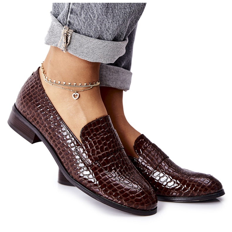 Vinceza Lakované boty se zvířecím vzorem hnědého lnu hnědý