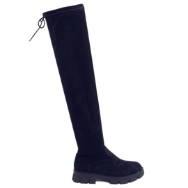 Černé dámské stehenní boty LM-07 Black černý