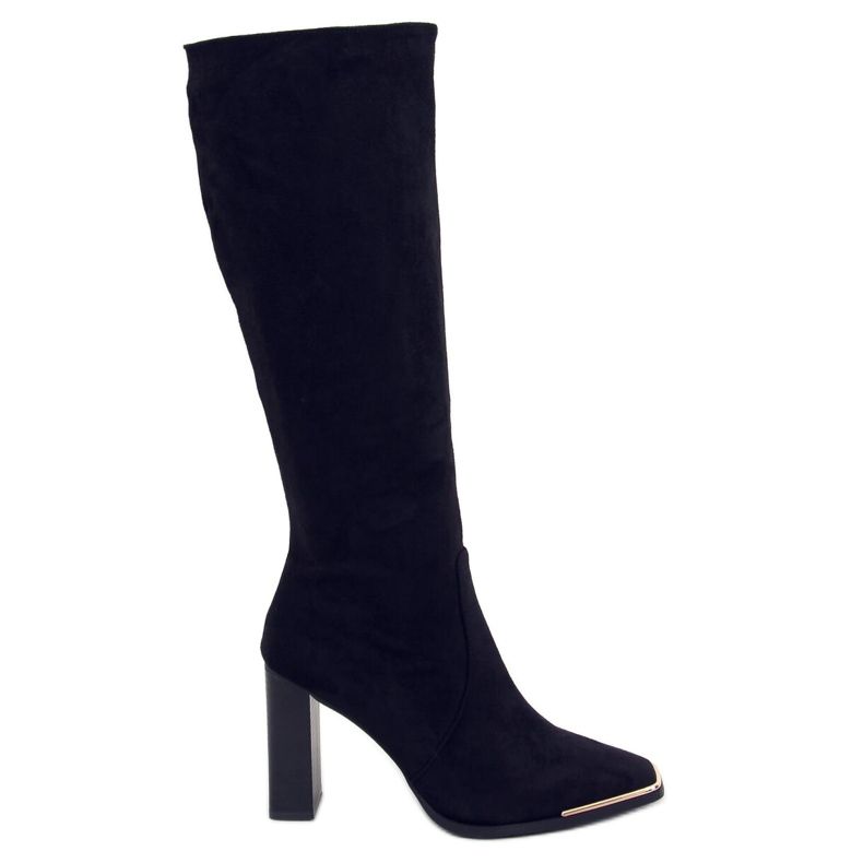 Clara černé semišové kozačky na podpatku černá