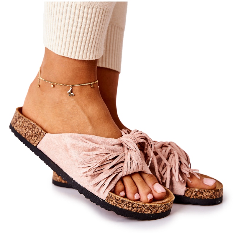 FW1 Růžové pantofle Taryne na korkové podrážce růžový