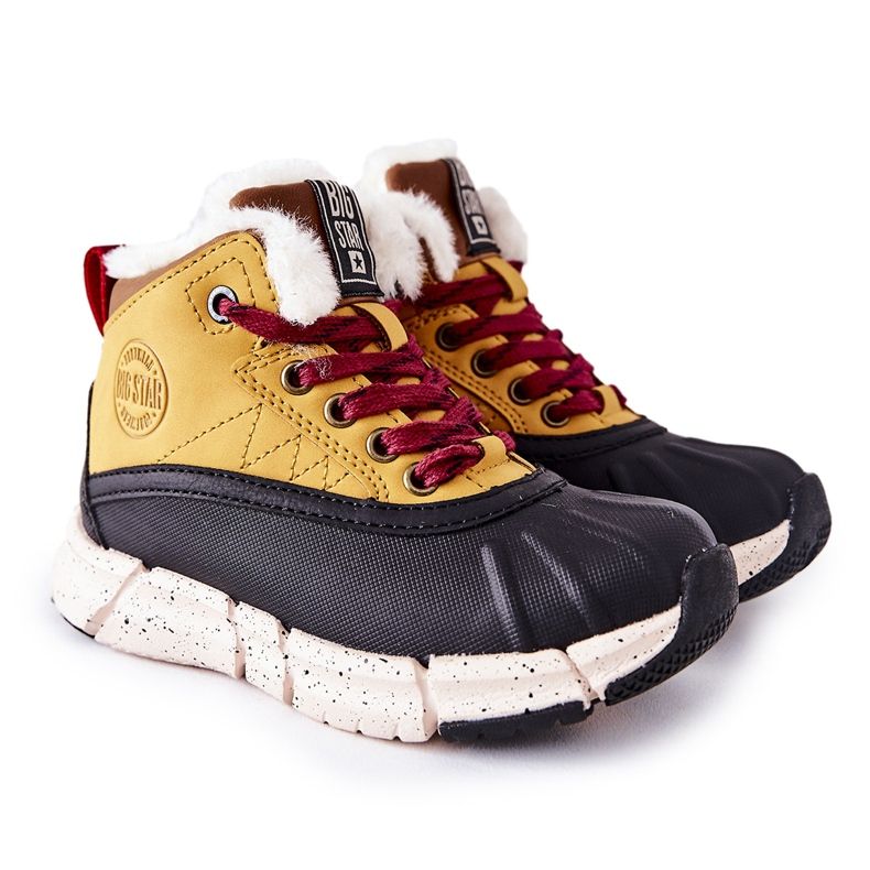 Teplé dětské boty Big Star II374072 Camel hnědý černá oranžový