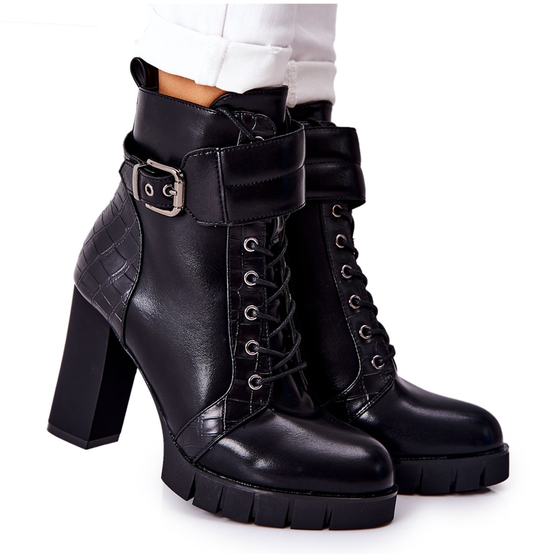 POTOCKI Boty na vysokém sloupku, černá svázaná faša