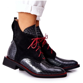 PA2 Kožené kozačky Alligator vzor Černá Laorelia černý červený