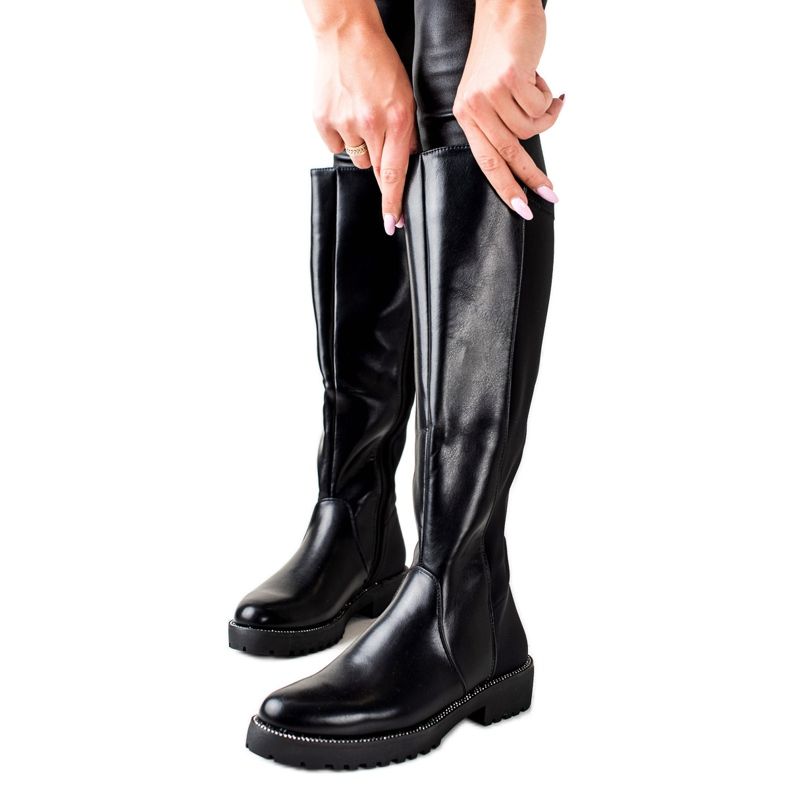 Bella Star Boty s eko kůží s kubickým zirkonem černá