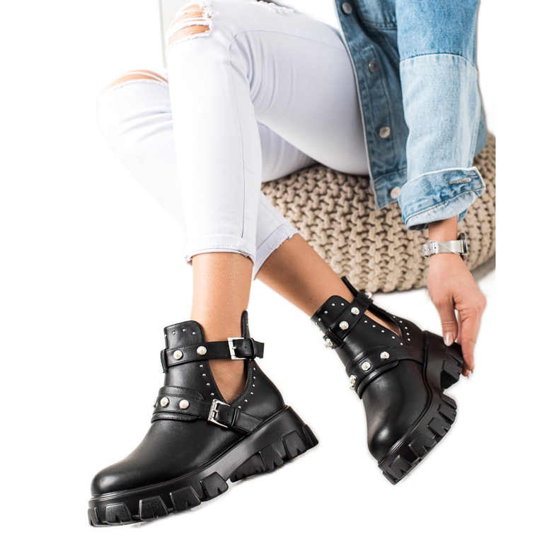 Bestelle Černí dělníci s výřezem a kamínky černá