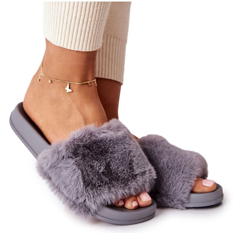 PH1 Gumové pantofle ve tvaru se šedou kožešinou Emmie šedá