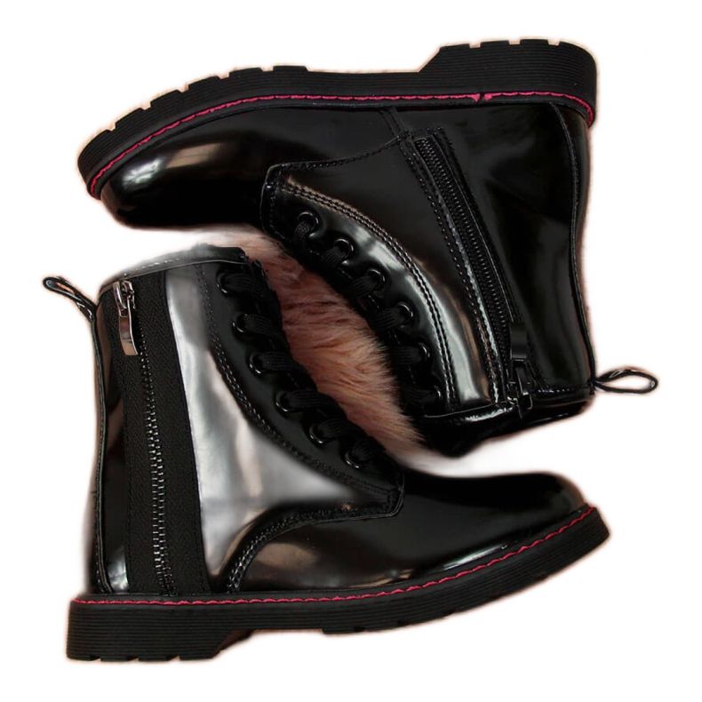 Zateplené lakované boty Jr EVE327A černé bílý černá