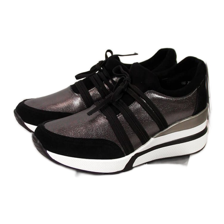 Kožené boty na klínku T.Sokolski W SCA139 stříbrná černá stříbrný