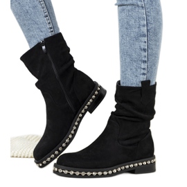 Černé kozačky zdobené kubickým zirkonem Voleta černá Černé kozačky zdobené kubickým zirkonem Voleta černá