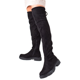 Seastar Vysoké semišové stehenní boty černá