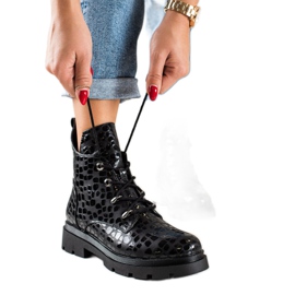 Filippo Šněrovací kozačky se vzorem černý