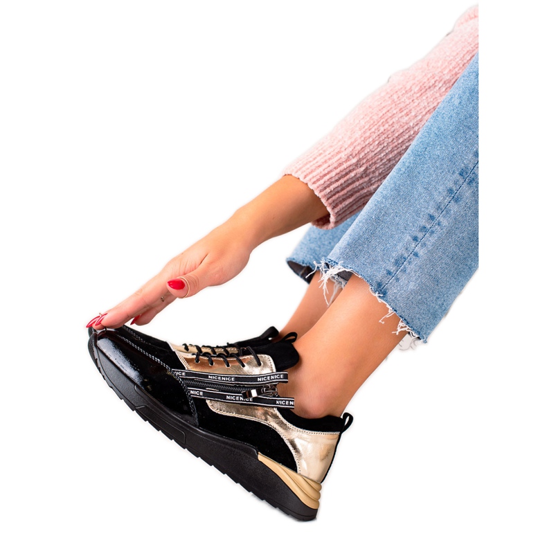 W. Potocki Černé a zlaté tenisky z kůže Potocki černá zlatý