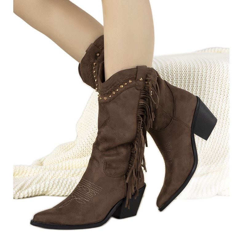 Kovbojské boty Loneflare hnědé semišové boho hnědý