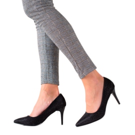 TRENDI Třpytivé černé podpatky černý