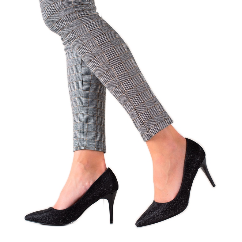 TRENDI Třpytivé černé podpatky černá