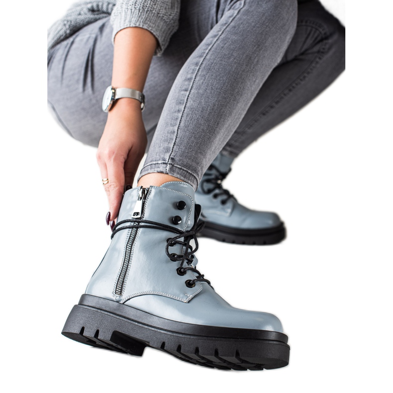 Sixth Sense Šněrovací kozačky s ozdobným zipem modrý